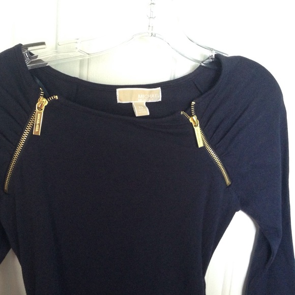 Michael Kors Navy Blue 3/4 Sleeve Shirt zip  Top - Picture 2 of 3