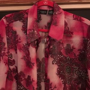 Beautiful Red Sheer lightweight button down blouse