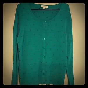 Teal w/Navy Polka Dot Button Down Cardigan