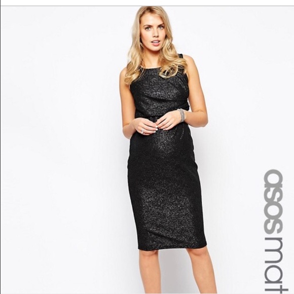 Black foil/shimmer maternity dress
