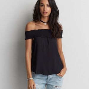 American eagle off the shoulder black shirt