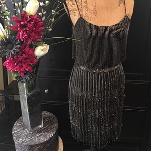 NEW! Adrianna Papell Beaded Fringe Blouson Dress