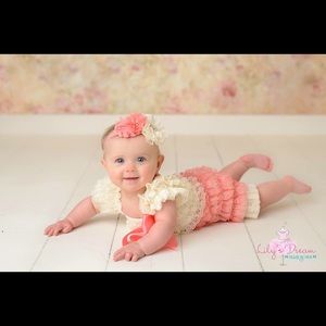 Ivory and coral lace romper