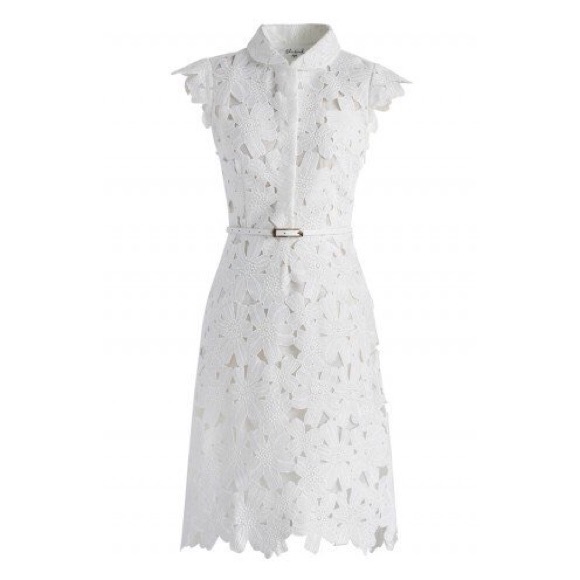 White Flower Midi Dress with Collar