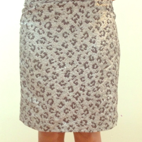 Ann Taylor LOFT silver cheetah print skirt