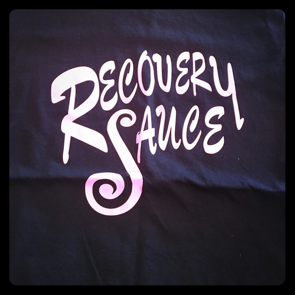 Black tee with pink writing