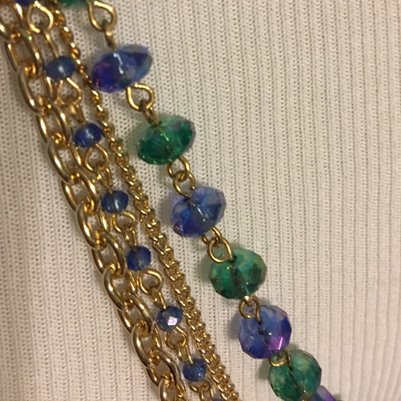 Green Purple Gold Layered Necklace w/ Earrings - Picture 2 of 3
