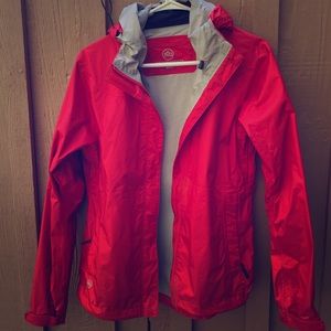 waterproof jacket, cherry red