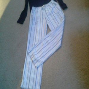 Linen pants. Blue and white stripe pattern