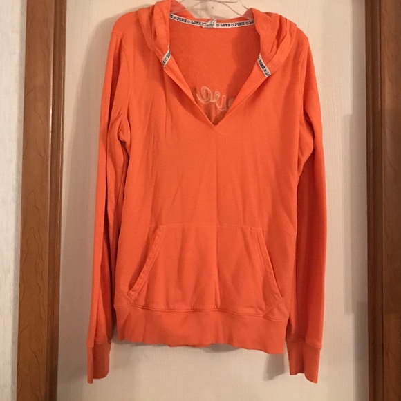 Victoria's Secret Pink Orange V-Neck Hoodie