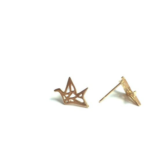 Tiny Origami Crane Stud Earrings