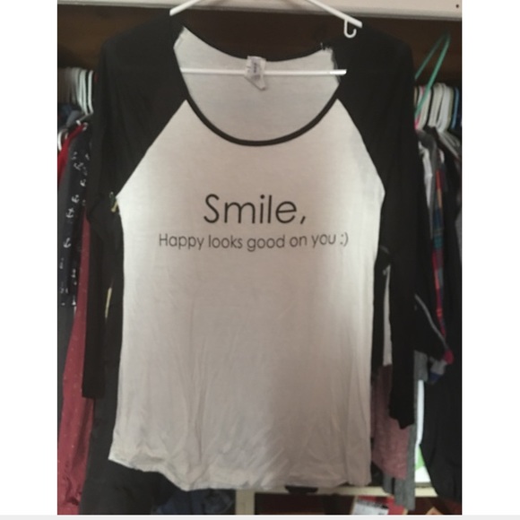 "Smile happy looks good on you" baseball tee.