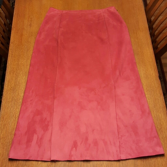 Long pink faux suede skirt