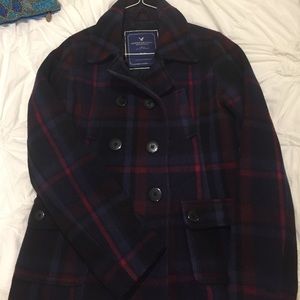 Plaid pea coat in size Medium