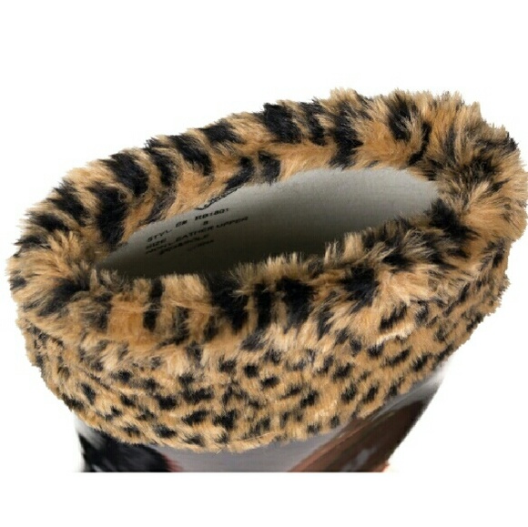 Women Leopard Cuff Black Rubber Rainboots RB1801 - Picture 4 of 4