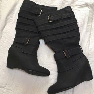 Black Wedge Heel Boots