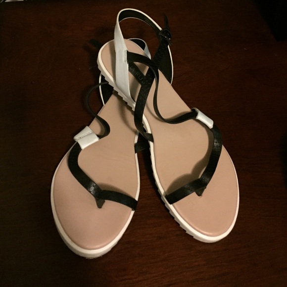 Black and white sandals