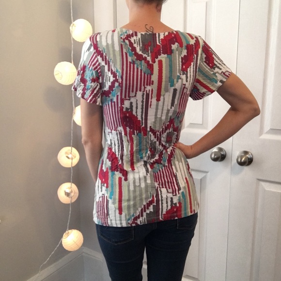 LUX Abstract Multi-Colored Flowy Short Sleeve Top - Picture 2 of 4