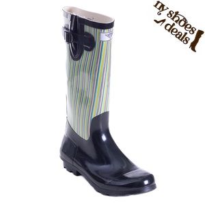 Women Black Retro Design Rubber Rain boots Wellies