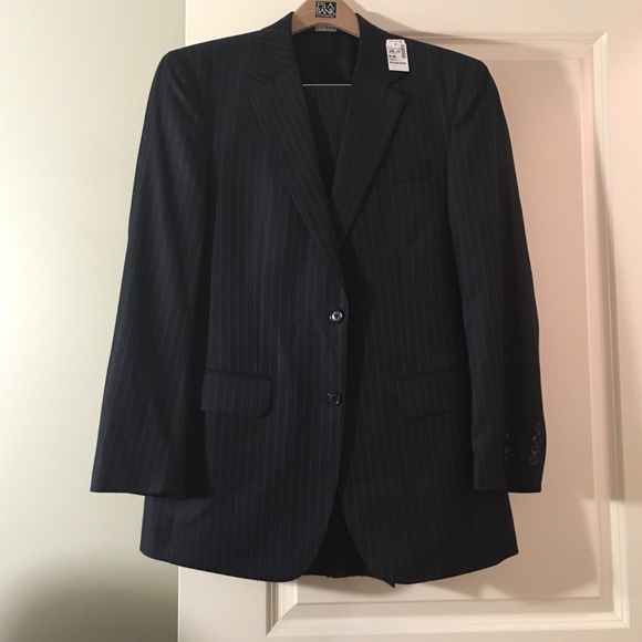 Jos A Bank navy pinstripe suit