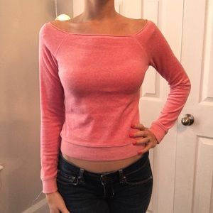 EXPRESS Long Sleeved Pink Open Neck Velvet Sweater