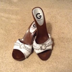 Guess silver wooden heels
