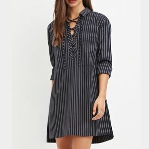 F21 Pinstriped lace-up dress