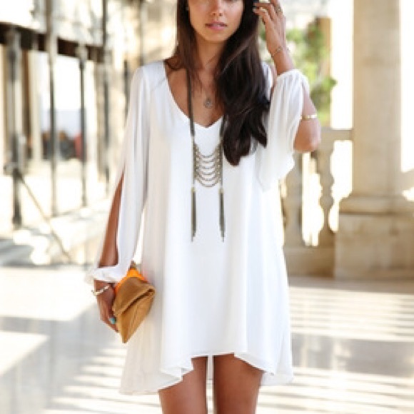 WHITE LongSleeved "Gracie" DRESS Cold Shoulder - Picture 3 of 3