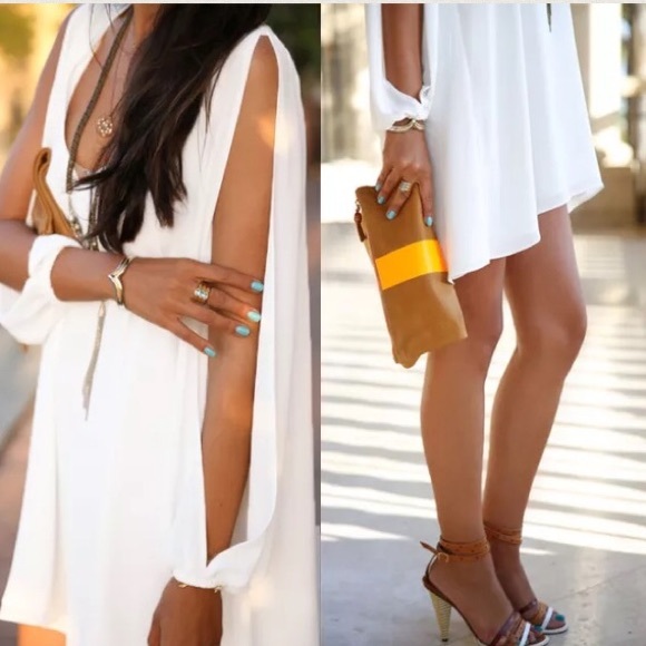 WHITE LongSleeved "Gracie" DRESS Cold Shoulder - Picture 2 of 3