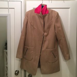 CAMEL JACKET, HOT PINK COLLAR