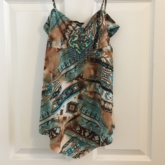S Beaded Aztec print top - Picture 1 of 3