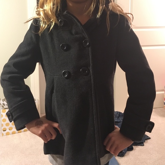 Girls grey wool pea coat with hood