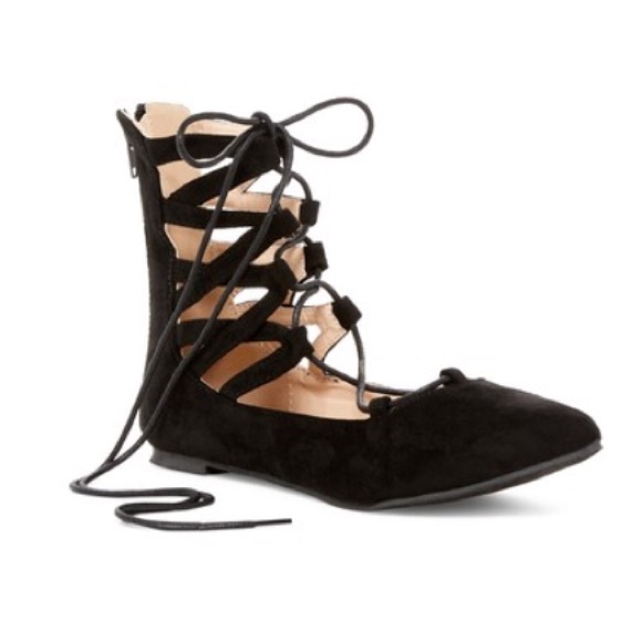 Black lace up flats