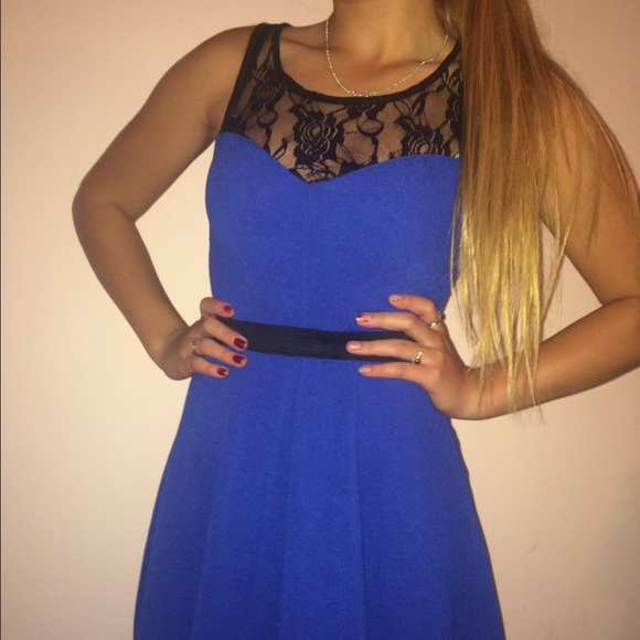 Blue dress with black lace