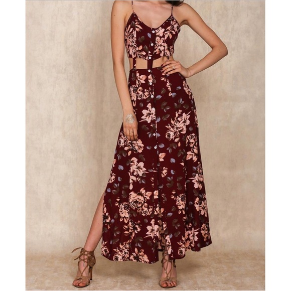 Cut-Out Floral Print Maxi Dress