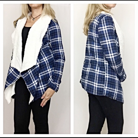 Sold Black Ivory Plaid Fur Cardi Wrap Medium - Picture 2 of 4