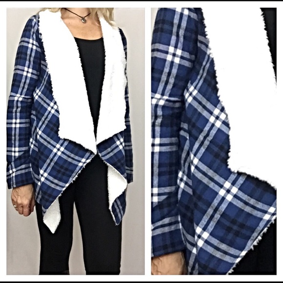 Sold Black Ivory Plaid Fur Cardi Wrap Medium - Picture 3 of 4