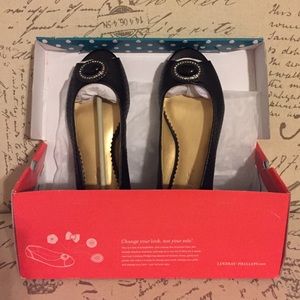 Lindsay Phillips black peep toe flats