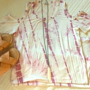 Pink Tie-Dye Cold Shoulder Maxi Dress