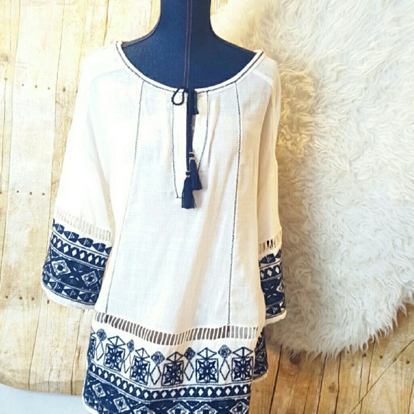 SOLD๐ฉ FREE PEOPLE S Tunic Top Embroidered 3/4 - Picture 3 of 4