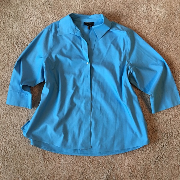 3/4 length blue button up Blouse