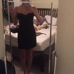 Black strapless mini dress
