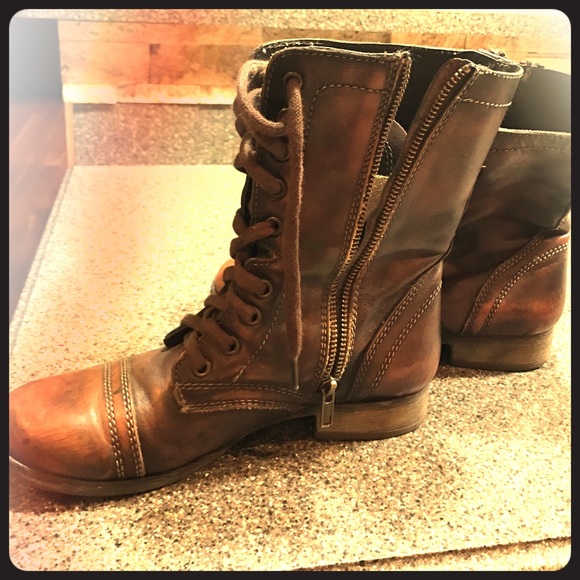 Steve Madden brown leather combat boots