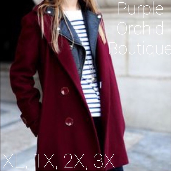 Plus Size Burgundy Peacoat