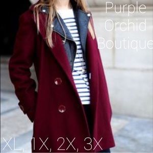 Plus Size Burgundy Peacoat