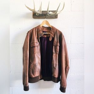 Ted Baker Men's Leather Jacket - Bomber Jacket