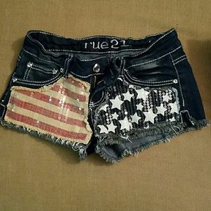 Jean shorts sequin with American flag