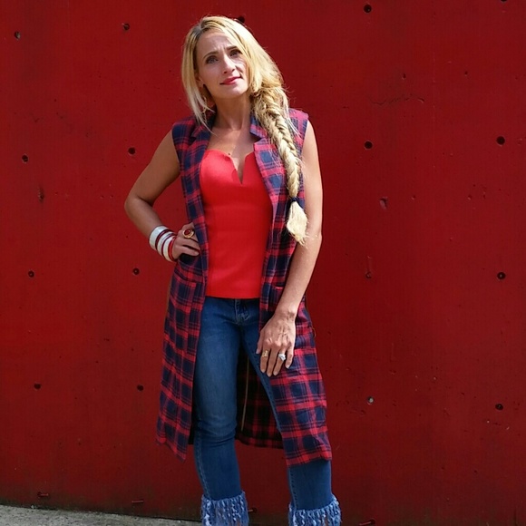 💋LAST 1💋'HAILEY' Plaid print belted vest/duster - Picture 2 of 3