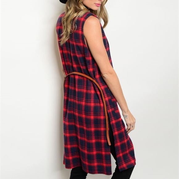 💋LAST 1💋'HAILEY' Plaid print belted vest/duster - Picture 3 of 3