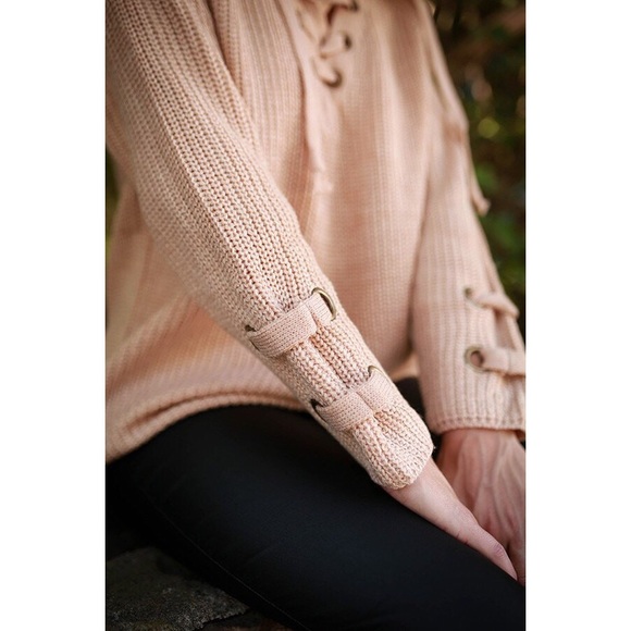 Laced Up All Day Beige Sweater - Picture 2 of 4